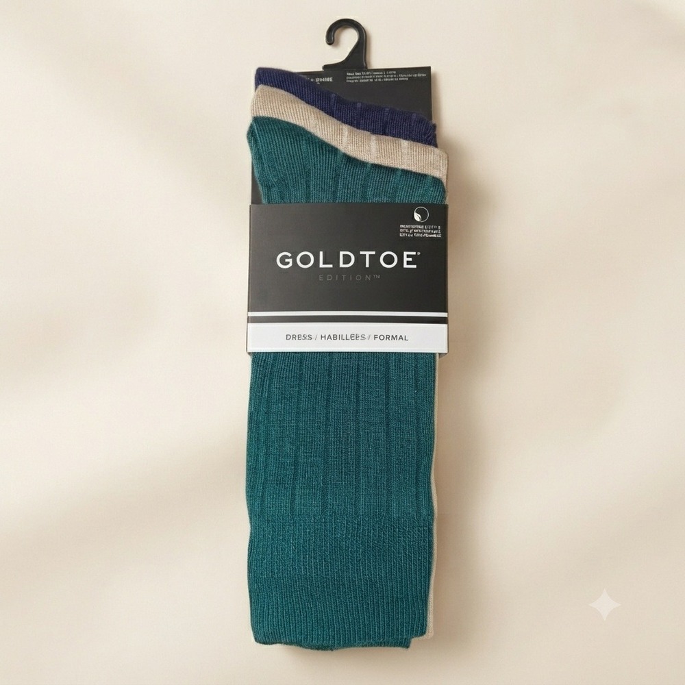 Gold Toe Men‎ Dress Socks 3 Pairs Green Tan Blue Crew Aquafx Size 6-12.5 New